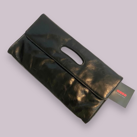 NWT Hobo International Katrina Leather Black Clutch 12.25” x 6.5”